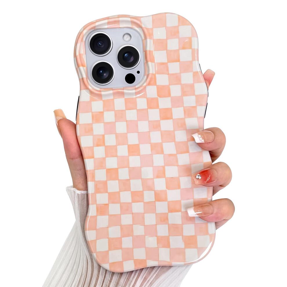 Cute Checkerboard Case With ShockâAbsorbent Dual Layer And Wave Edge Grip For Iphone 16 Pro Women Girls Pink 9092120207880