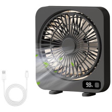 Digitaler Tischventilator, wiederaufladbar, tragbar, USB-Mini-Ventilator mit 5 Geschwindigkeitsstufen, leise Kühlung für Büro und Zuhause