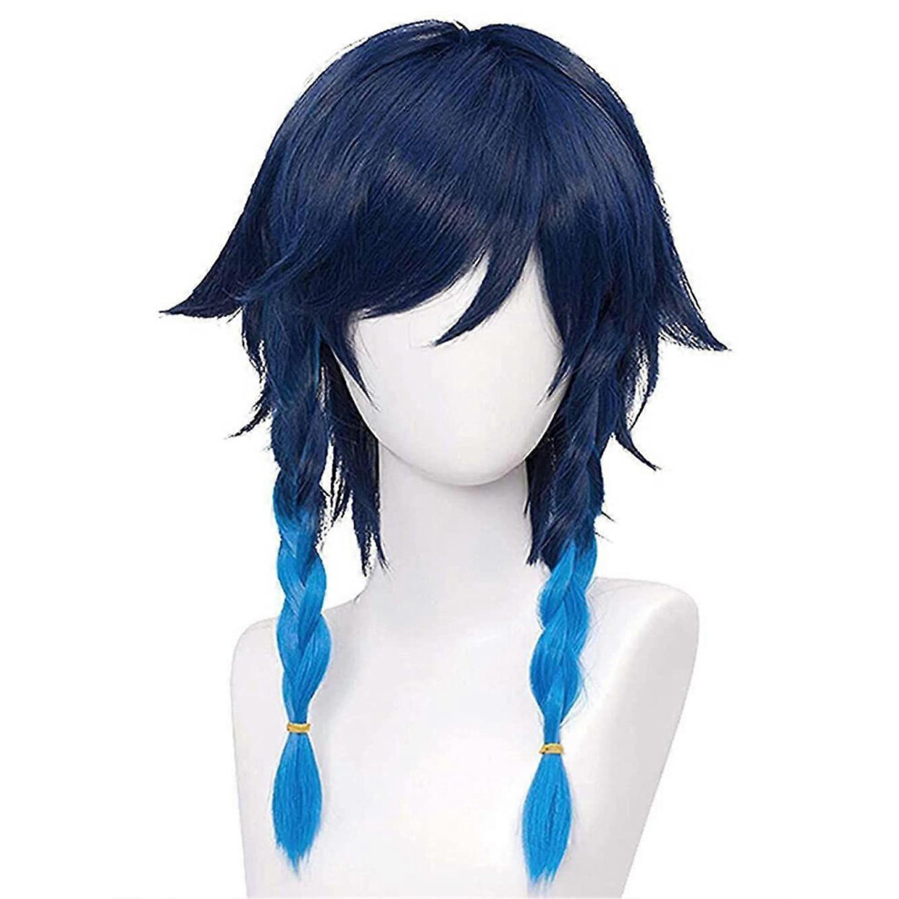 Blue Short Wig and 2 Ponytail Wigs for Cosplay Venti Wigs Halloween Costume Party Wigs Blue -