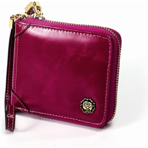 Portefeuille zippé en cuir véritable avec protection RFID