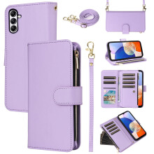 Wallet Case for Samsung Galaxy A14 5G with Zipper and Card Holder, Leather Crossbody Strap, Kickstand