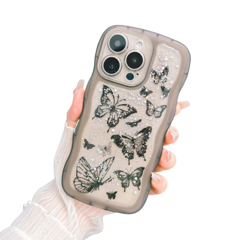 Glitter Butterfly Iphone 16 Plus Case Clear Dropproof Slim Protective Wave Edge For Girls Black 9771547572435