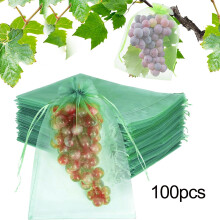 100Pcs Fruit Mesh Bags Drawstring Netting Cover Mesh Fruit Protectors Bird Proof Fruit Bags Strawberry Blueberry Bags