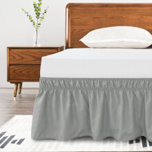 Bed Skirt Wrap-Around Dust Ruffle Elastic 16 Inch Bed Cover, King, Light Gray