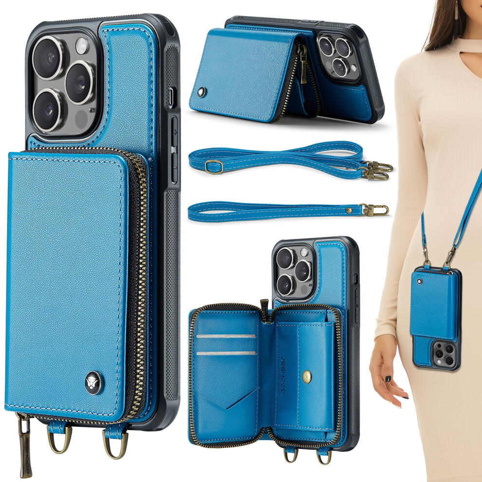 Iphone 14 Pro Max Case Wallet – Pu Leather Flip Case With Rfid Slots, Kickstand, Detachable Lanyard & Shockproof Design Blue 9479868038899