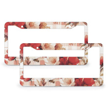 Summer Bee Red Floral Buffalo Plaid License Plate Frame – 2pcs, Aluminum, Compatible with US Standard Plates