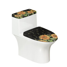 Zonnebloem toiletstofhoes en toiletbrilhoezen met elastische onderkant, gemaakt van polyesterstof, wasbaar en antislip.