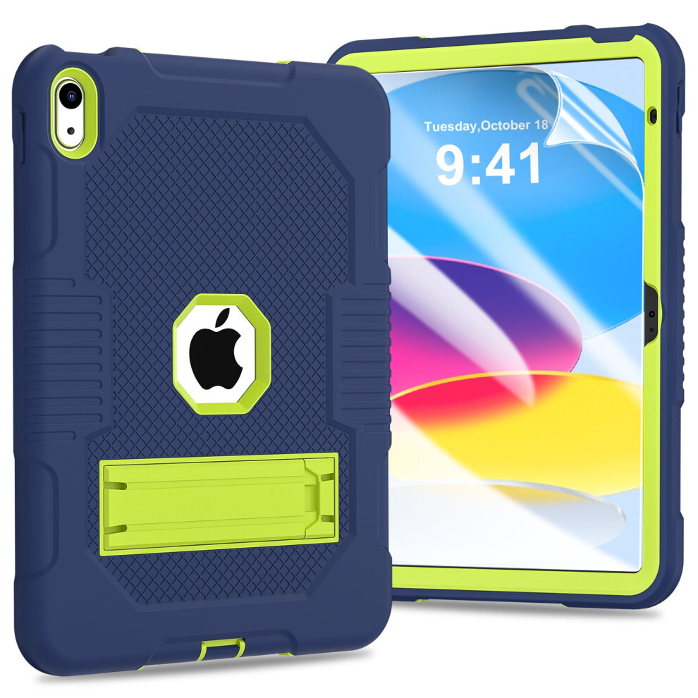 Tech Circle Rugged Case For Ipad 10Th Gen (10.9", 2022) Â Shockproof Full Cover With Hd Screen Protector & Kickstand, Navy+ Green 9028731261874