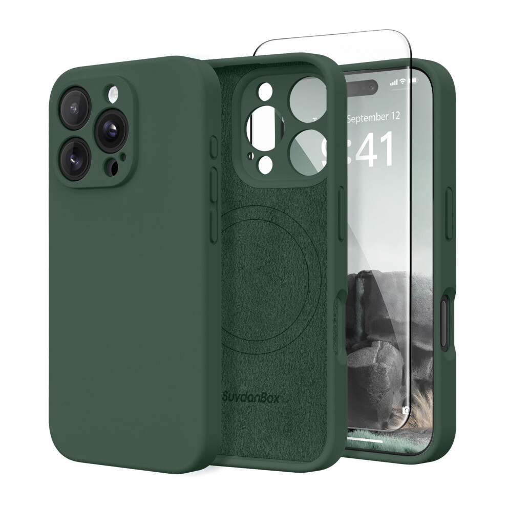 Silicone Case With Screen Protector And Camera Cover, Shockproof Forest For Magsafe Iphone 16 Pro Green 9771547573722