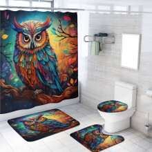 Colorful Owl 4-Piece Shower Curtain Set with Non-Slip Rug, Toilet Lid Cover & Bath Mat – 72x72 Inch