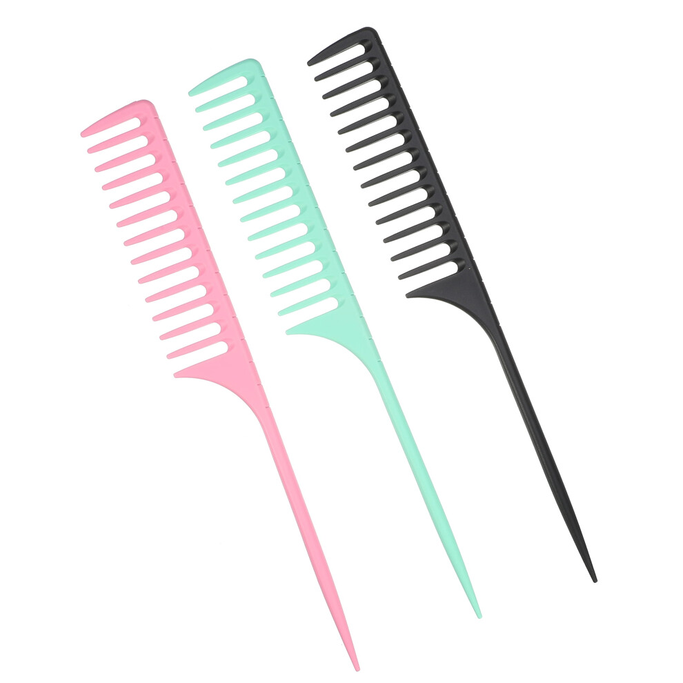 3 Pcs Wide Tooth Rat Tail Comb Tip Tail Combs for Wet Curly Hair for Women Men Green Pink Black