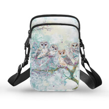 Med lynlås lukket dame-crossbody-taske til unisex daglig brug crossbody-tasker polyester 4,33x1,97x7,09, ugler på blomstrende gren
