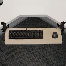Adjustable Under Desk Keyboard Tray with Hidden Drawers, Oak Finish, NoDrill Pull Out Design for L Shaped Desk