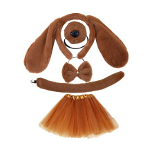 Hundeohren und langer Schwanz, Hundeohren-Haarreif, Tierohren-Haarschmuck, Kopfschmuck, Ohren-Haarspange für Weihnachten, Kinder, braun mit Rock