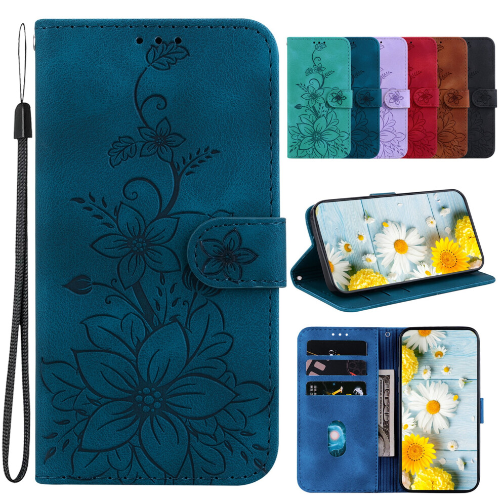 Iphone 13 Wallet Case Â Pu Leather Folio With Card Holders, Wrist Strap & Kickstand, Lily (Compatible With Iphone 13) Blue 9028731262277