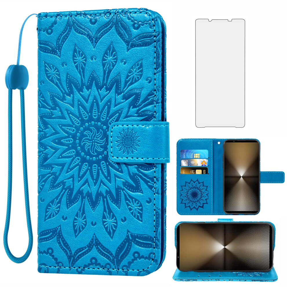 Wallet Case Leather Flip Cover With Card Holder Kickstand Magnetic Closure For Sony Xperia 1 Vi Blue 9771547573845