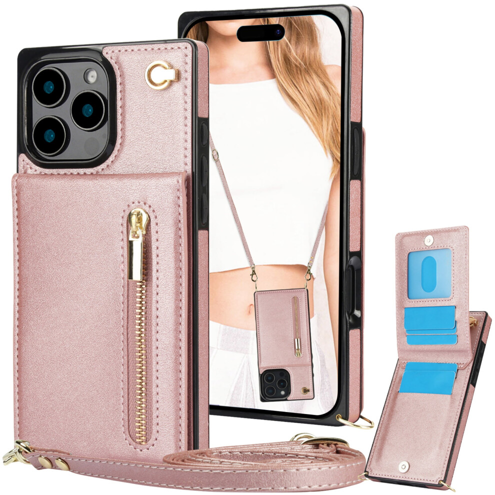 Ccsmall Wallet Case For Iphone 16 Pro Max Â Rfid-Blocking Leather Flip Cover With Card Holder, Crossbody Strap & Lanyard Â Zp Rose 9479868591257