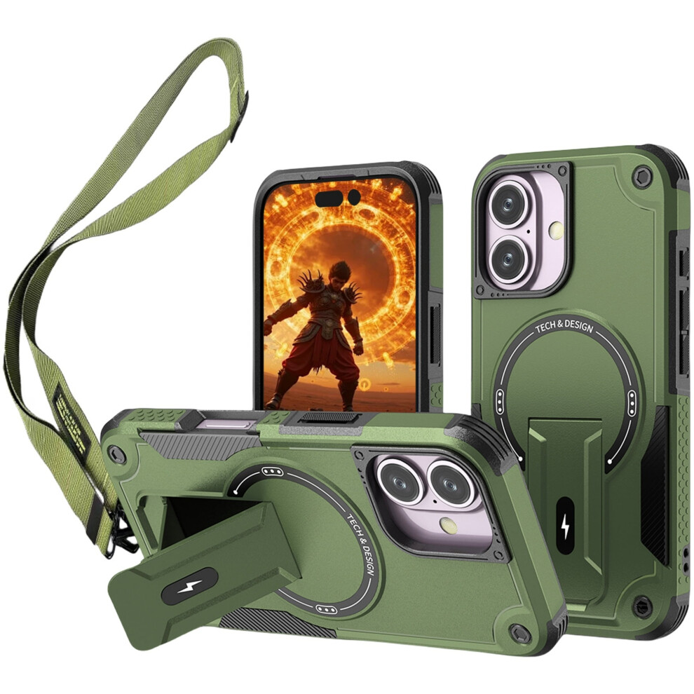 Ccsmall Iphone 16 Case Â Crossbody W/ Kickstand, Magsafe Compatible, Military-Grade Armor, Adjustable Strap Â Dj Green 9479868591844