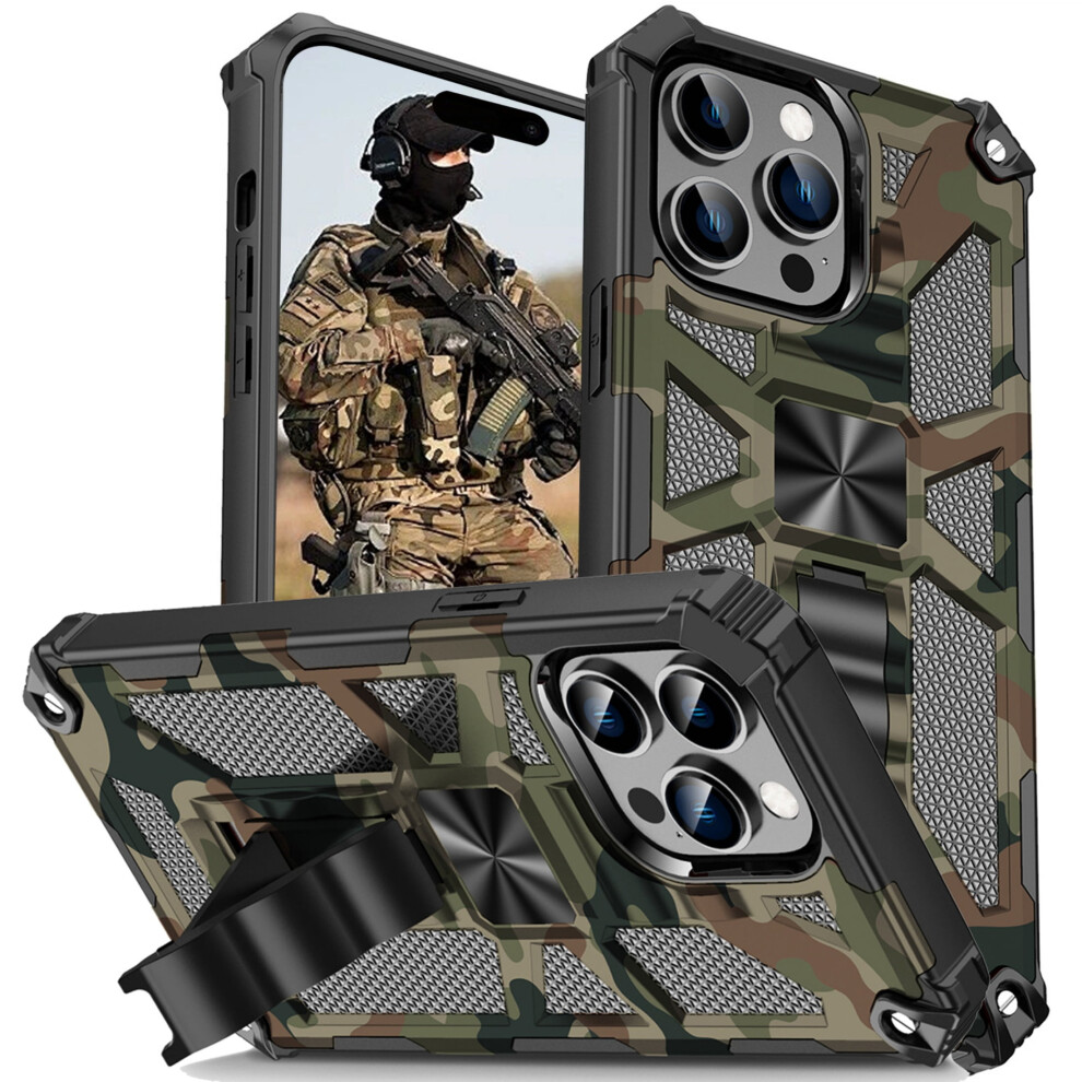 Ccsmall Camo Case With Kickstand For Iphone 16 Pro Max Â Military-Grade Shockproof, Built-In Stand, Army Green 9479868592001