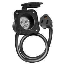 15 Amp 125V AC Power Inlet Port Plug with Integrated 18 Inch Extension Cord, NEMA 5-15 RV Flanged Inlet US Plug