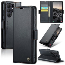 CaseMe Leather Wallet Case for compatible with Samsung Galaxy S26 Ultra 5G & S25 5G—RFID Blocking, Magnetic Clasp, Kickstand, Black
