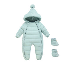 Snødress til babyjente med hette, jumpsuit med øre, varme antrekk til nyfødte, pufferjakke til babyjente, nyfødtklær til 12-18 måneder