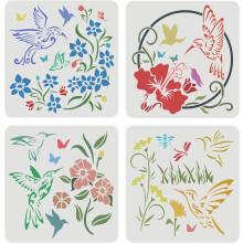 stk. Hummingbird Flower-skabeloner, 28,5 x 28,5 cm, genanvendelige Mylar DIY-kunstskabeloner til træ/stof – kompatible med DIY-maling