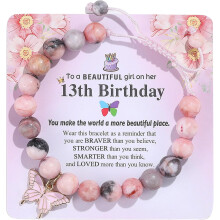 Pink Zebra Stone Butterfly Bracelet for Girls 6-13 – Birthday Gift for Daughter, Granddaughter, Niece