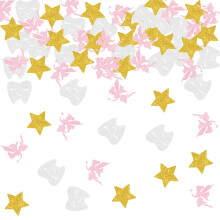 200 píosa Confetti Sí Fiacla Glitter – Elf Bándearg & Réalta Óir, Maisiúcháin Breithlá & Cithfholcadh Leanbh le Téama Fiaclóireachta, Ag