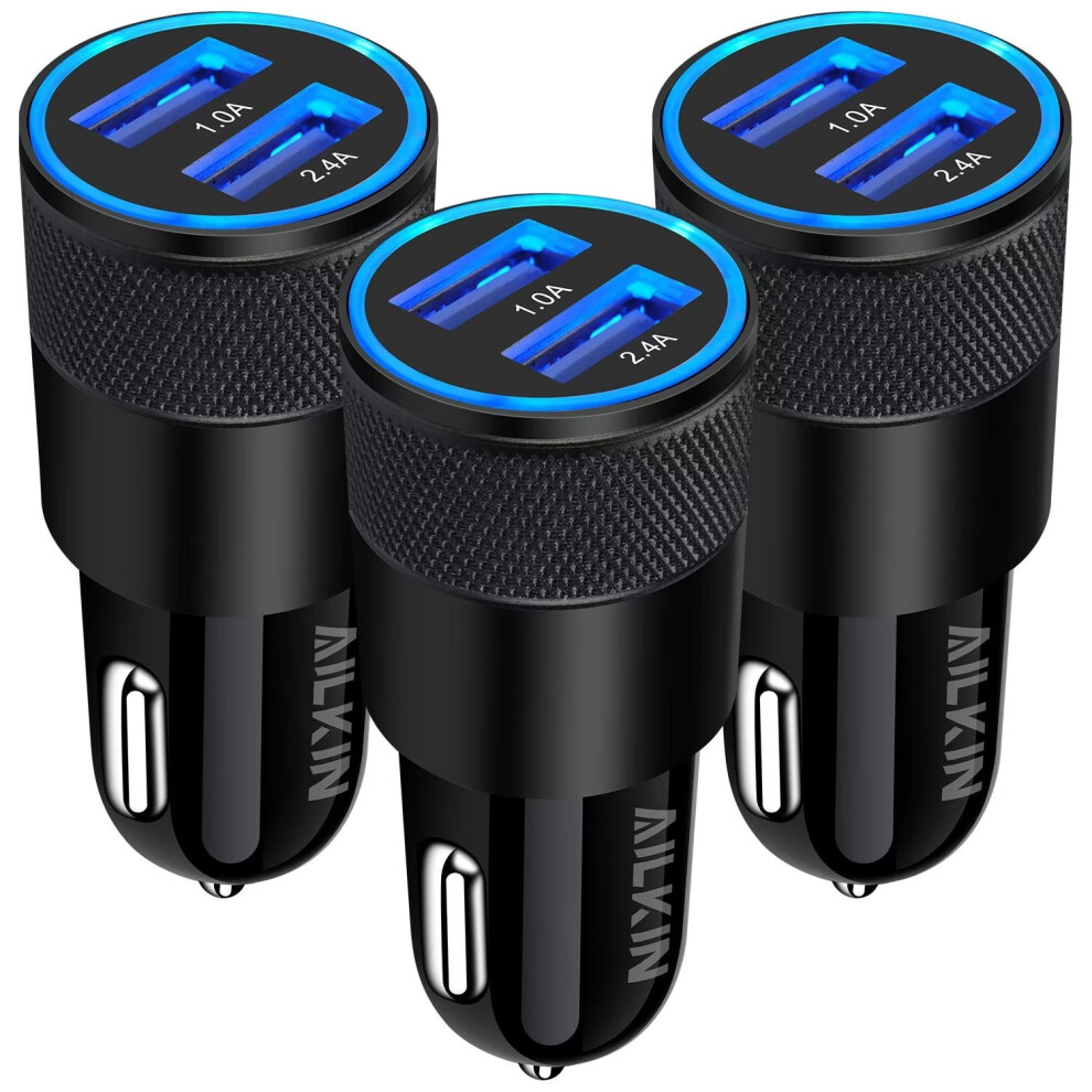 Car Charger, 3Pack 3.4A Dual Port Usb Car Charger Adaptor For Compatible With Iphone Charging Cigarette Lighter Socket Adapter, Black 9365509146804