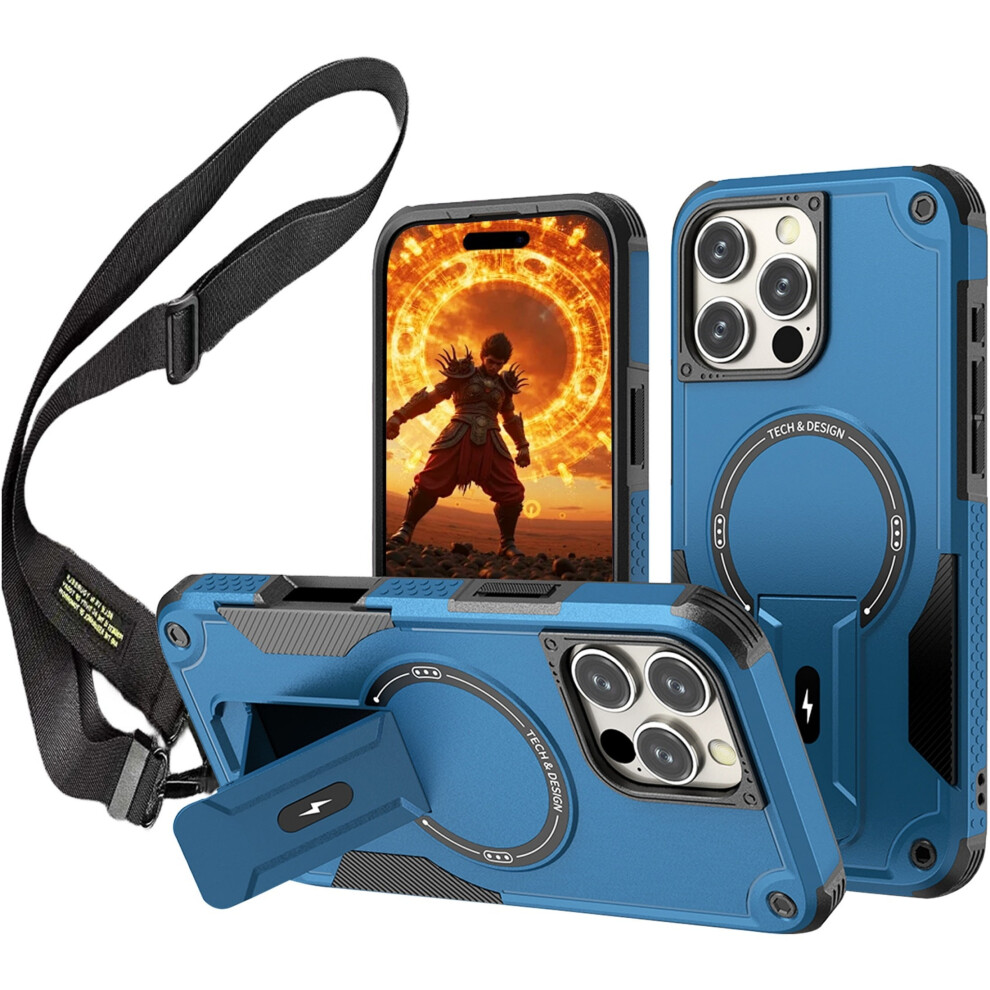 Ccsmall Iphone 16 Pro Max Case – Crossbody, Kickstand, Magsafe Compatible, Military-Grade Armor, Adjustable Strap, Dj Blue 9479868592834