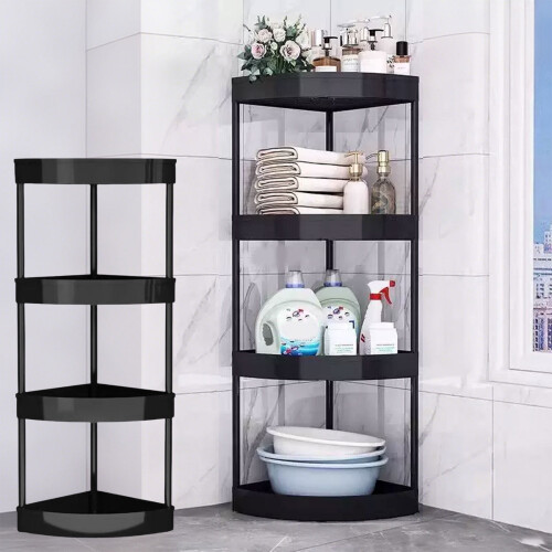 4-Tier Standing Shelf, Triangular Curved Corner Design for Small Spaces – Bathroom, Kitchen & Vanity Storage Organizer