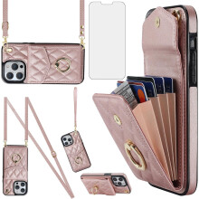 iPhone 14 Pro Max 6.7" Wallet Case with Tempered Glass, Ring Holder & RFID Blocking – Compatible with iPhone 14 Pro Max 5G