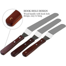 Stainless steel cake bread spatula suitable for home use with wooden handle