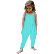 Småjente Barn Babyoveraller Myk Playsuit Ermeløs Stropp Jumpsuits Sommerantrekk Med Lommer Ankelknyttede Bukser Ensfarget Trendy Bukser