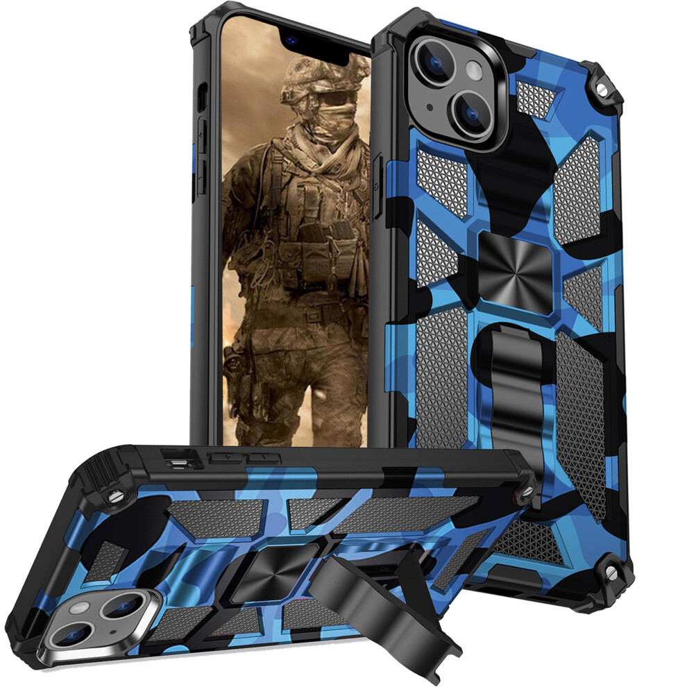 Camouflage Case With Metal Kickstand & 360 Rotating Ring For Compatible With Iphone 15 Plus Â Dark Blue 9365509207338