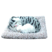 Bamboo Charcoal Simulation Cat with Sound, 10.6x7.5 Inch Deodorizing Plush Toy with Cloth Mat for 3+ Years
