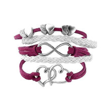 (Type 5) Leather Wrap Bracelets Girls Double Hearts Infinity Rope Wristband Bracelets Gifts