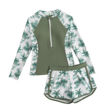 Pitkähihainen kaksiosainen tyttöjen uimapuku, ihottumavartija, ranta-asut, surffaus, sukellus, vetoketjullinen tankini-toppi shortseilla,