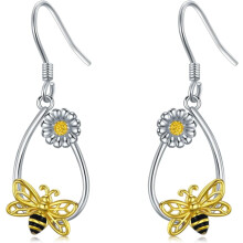Sterling Silver Bee Earrings Bee and Daisy Teardrop Dangle Earrings Animals Drop Earrings Jewelry for Birthday Christmas Gifts for Women