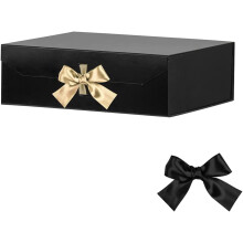 Extra Large Black Gift Box 16x14x5.3", Magnetic Lid, Ribbon, Collapsible, Glossy Finish — Compatible with Groomsman & Proposal Use