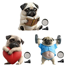 Søtt Pug akryl billuftventil duftdiffuser, 2D søt hunddesign, kompatibel med de fleste ventiler