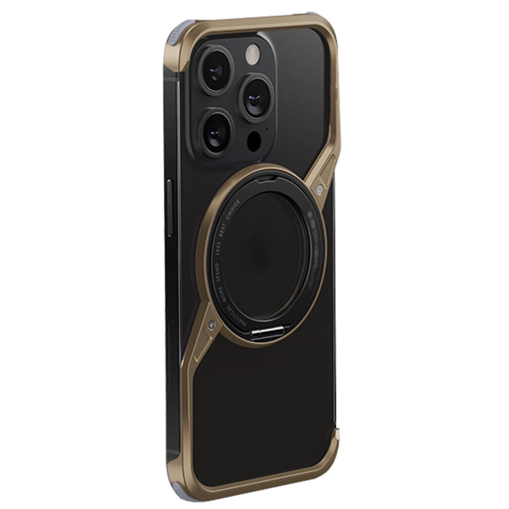 Metal Case With Magnetic Stand, Aluminum Alloy Slim Antifall Wireless Charging Cover For Iphone 16 Pro Max Gold 9092120208719