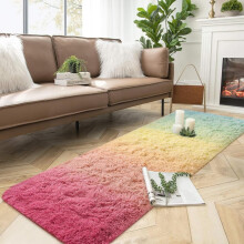 Luxury Shaggy Runner Rug 2x6 ft, Non-Slip Plush Carpet for Bedroom, Nursery & Living Room – Rainbow Pink
