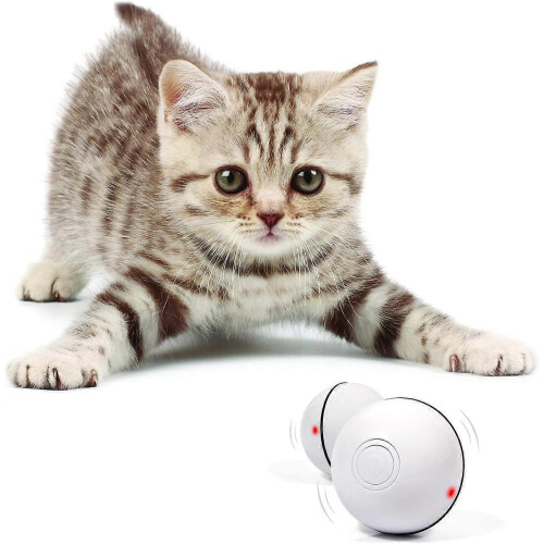 (White) Smart Interactive Cat Toy - New Version 360 Degree Self Rotating Ball
