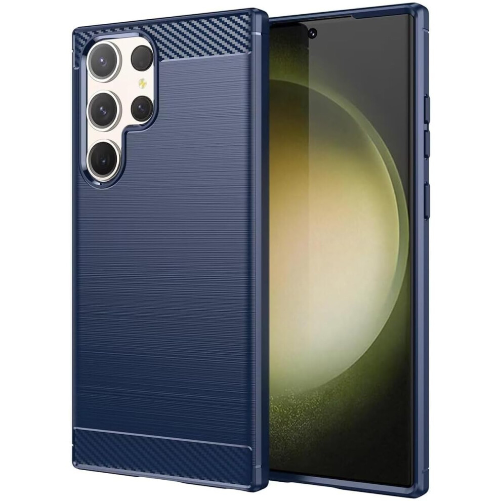 Slim Shockproof Carbon Fiber Tpu Cover With Raised Edges Navy For Galaxy S23 Ultra Blue 9092120197181