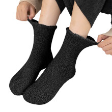 iOPQO Små gaver til kvinner, Søte lodne sokker, Hussokker til kvinner innendørs, Tykke lodne sokker, Gaver til kvinner, Svart én størrelse
