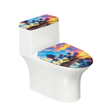 Coconut Tree Beach Adds Holiday Charm for Indoor Home Adjustable Bathroom Toilet Lid Cover Universal Elastic Edge Stretchy Fabric
