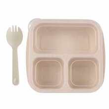 Boîtes à goûter Bento, 3 compartiments, en paille de blé, compatibles micro-ondes et lave-vaisselle, beige