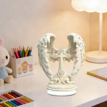 Decorazione da tavolo a forma di croce con ali d'angelo pasquali, ornamento religioso e spirituale per la casa, la chiesa e come regalo commemorativo.